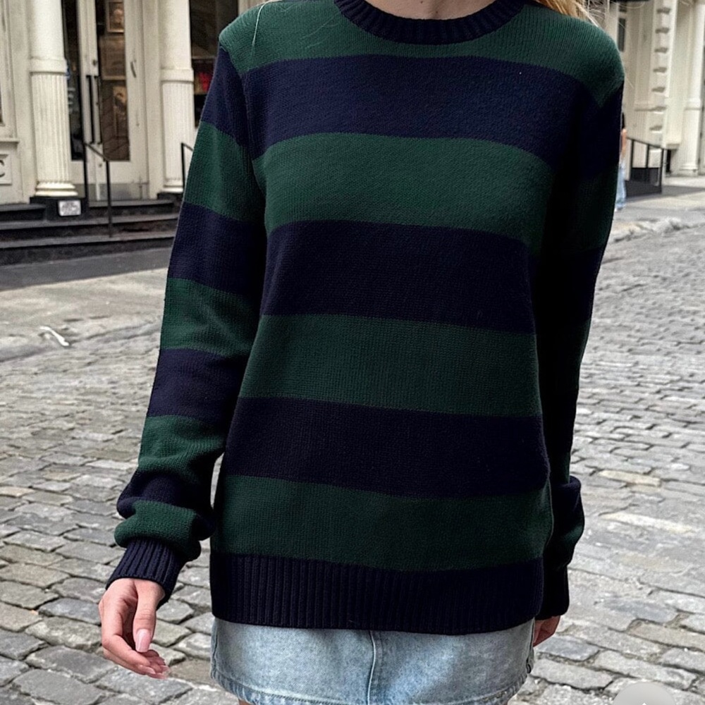 Brandy Melville Striped Green and Black Women's Sweater